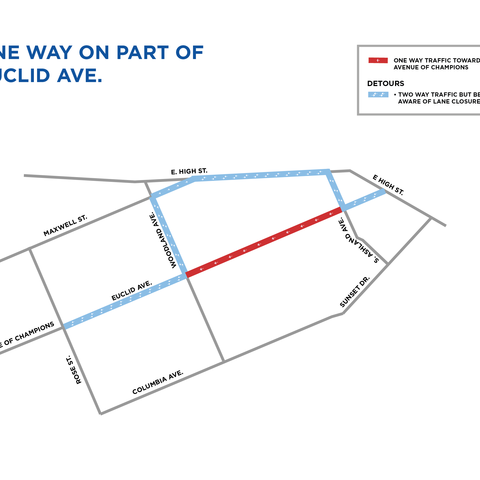 map showing one-way traffic on Euclid Avenue