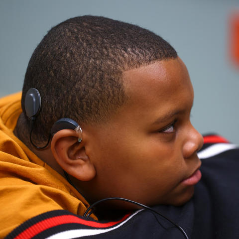 DuJuan Broadus Jr. with his new cochlear implant.