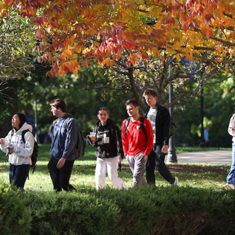 Students walking on campus. 