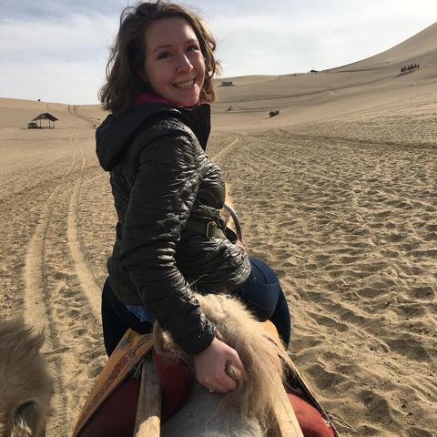 photo of Bridget Nicholas on camel