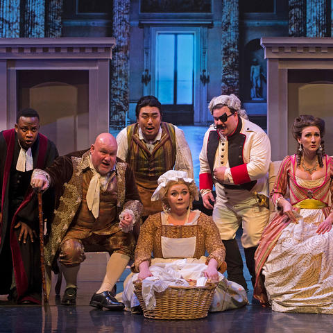 photo of cast of UK Opera Theatre's "The Barber of Seville"