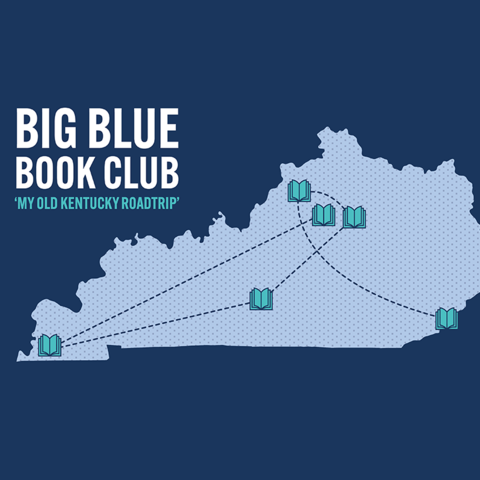 Graphic image of Big Blue Book Club tour across Kentucky