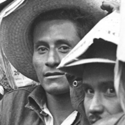 black and white photo of group of men from Braceros Photo Exhibit 