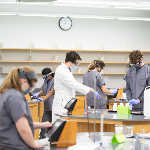 students working on projects in a chemistry lab
