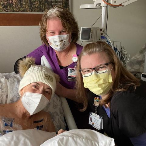 Bobbi Jo's care team helped her stay positive through the hardest times. Jennifer Peyton (right) provided music therapy and Kymber Tackett (middle) provided massage therapy. Photo provided by Bobbi Jo Allen.