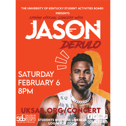 Orange poster with white lettering and image of Jason Derulo