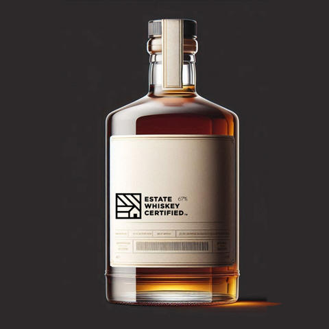 A bottle of whiskey featuring the Estate Whiskey Certified label
