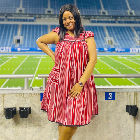 Esther Ndashaala at stadium