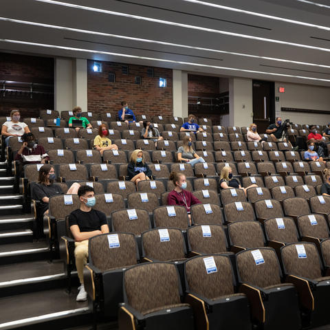 photo of students in a limited capacity classroom in White Hall