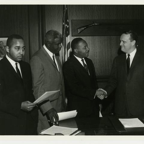 photo of Frank Stanley Jr., Jackie Robinson, Dr. Martin Luther King Jr., Governor Edward T. Breathitt - Jim Curtis photograph Collection on Civil Rights in KY