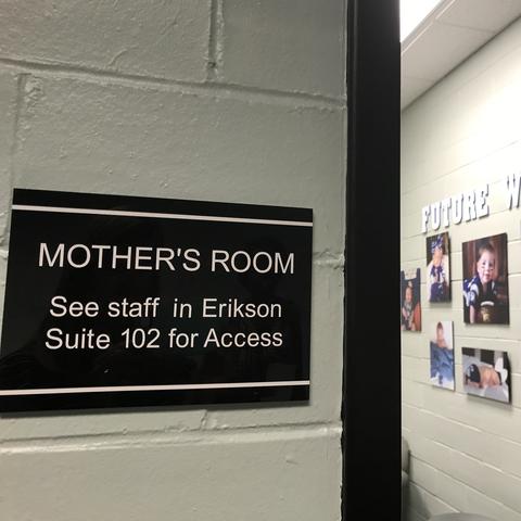 Mother's Room sign, 102 Erikson Hall