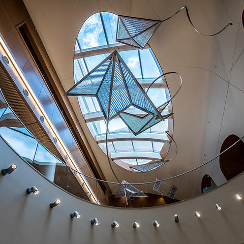 Photo of kites in the lobby of the Kentucky Children's Hospital