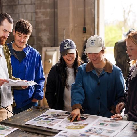 landscape architecture students reviewing plans