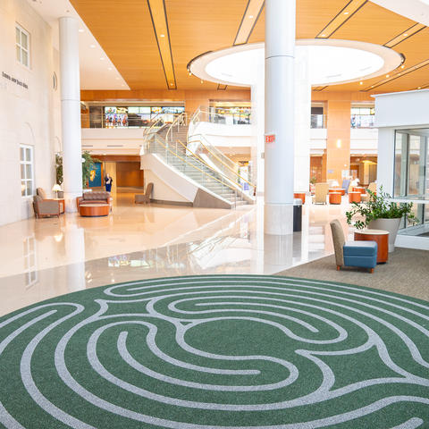 image of walking labyrinth in Chandler hospital atrium