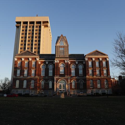 photo of Main Building with Patterson Office Tower behind it