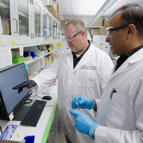Patrick Sullivan, Ph.D., and Hemendra Vekaria, scientist