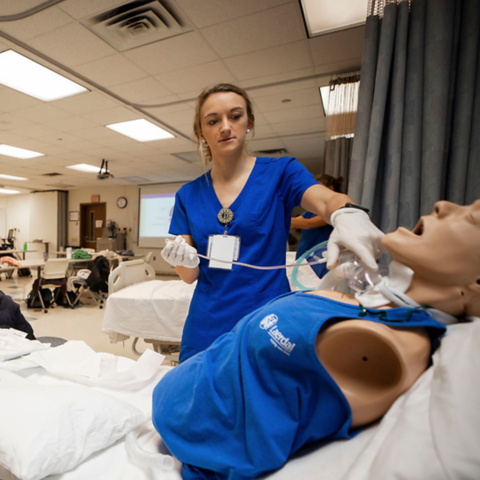 Photo of nursing students in the clinical simulation center