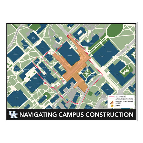 The navigating campus construction map, showing an accessible route around the site.