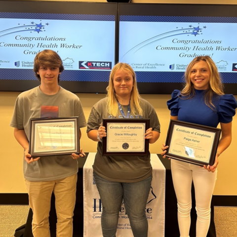 Andrew Pence, Gracie Willoughby and Paige Asher completed Kentucky Homeplace CHW training and are now candidates for Community Health Worker Certification in Kentucky. Photo provided by Beth Bowling. 