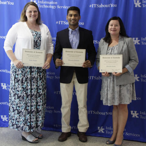 ITS Customer Excellence Award winners are from left, Holly Hapke, Bharath Chithrala, and Michelle Garth. Photo courtesy of Rebecca Clements, Information Technology Services (ITS).