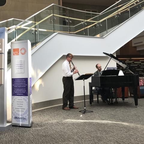 Scott Wright, professor of clarinet, and Jacob Coleman, assistant professor of piano and collaborative piano, performed in the Pavilion A atrium last fall