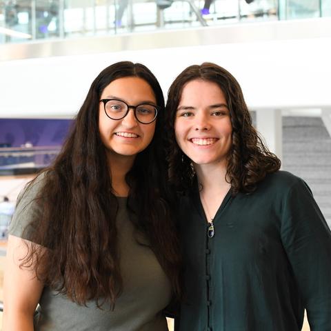 Sophia Goodin and Sophie Ciaverelli stand together at the Gatton Student Center
