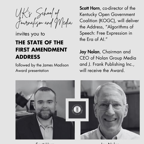 2025 flyer for the First Amendment Address and James Madison Award presentation