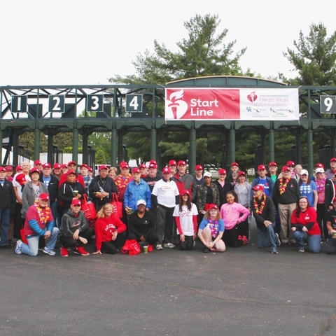 image of group of walkers and runners at the start gate at Keeneland.