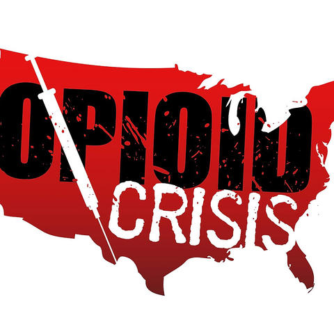 graphic of US map with "Opioid Crisis" written on it