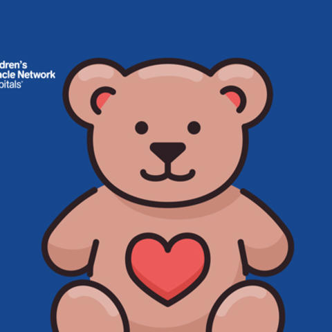 graphic of teddy bear with text "teddy bear hospital"