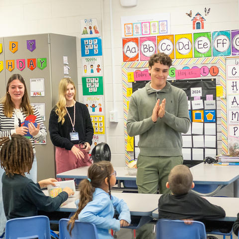 For their final exam, UK students led second graders in learning activities at Breckinridge Elementary School. Photo by Amanda Nelson. 