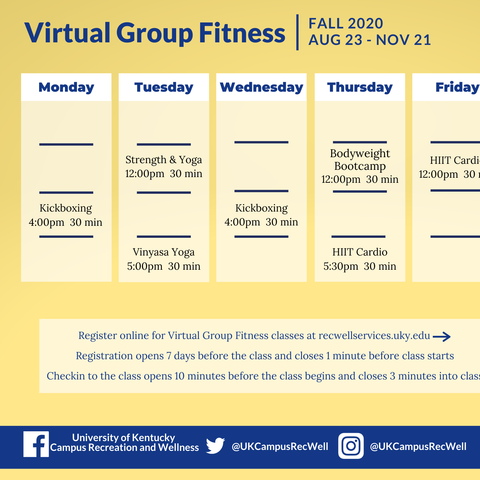 UK Virtual Fitness Schedule Fall 2020