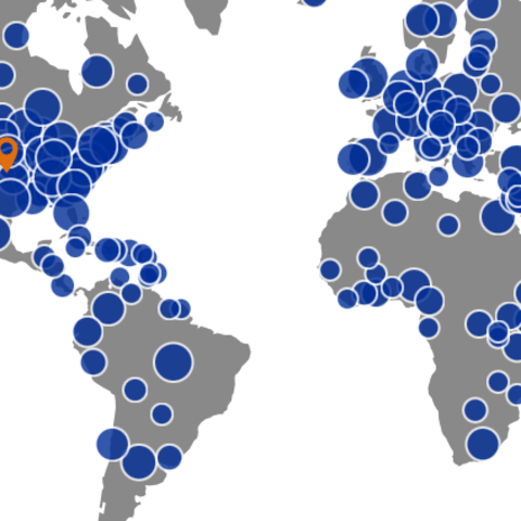 map of UK collaborators across the globe