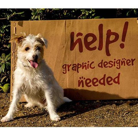 Design Competition graphic featuring dog and help wanted sign