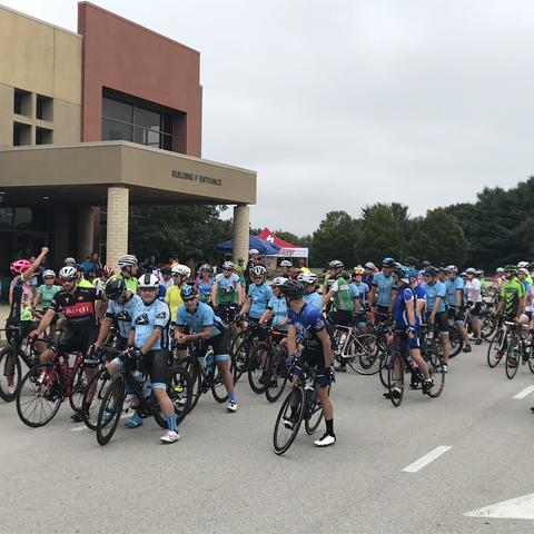 Photos of the cyclists at the memorial event