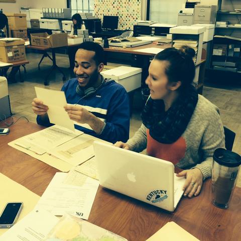 photo of students working with materials in Special Collections Research Center