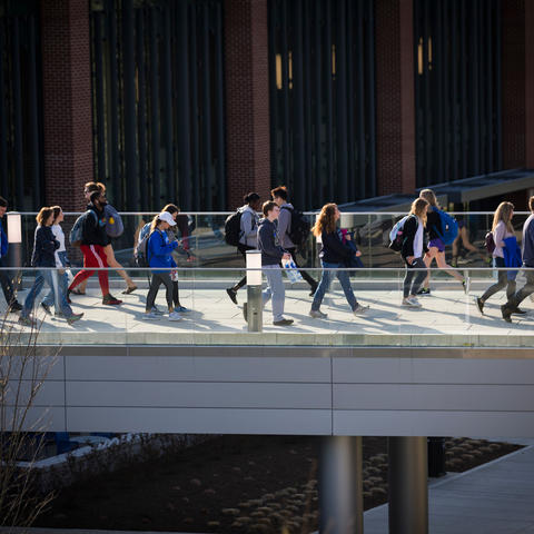photo of students walking across Gatton Student Center pedway