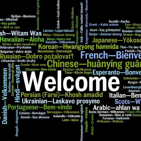 photo of welcome graphic in several languages