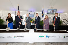 Stage party for groundbreaking ceremony for new UK Cancer and Advanced Ambulatory Building.