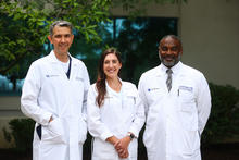 From left: Gerardo Heredia Melero, M.D.; advance practice provider Briana Bell; and Johnnie Wright Jr., M.D.