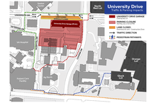 Map of University Drive Garage closure, traffic detours and pedestrian routes near UK HealthCare.