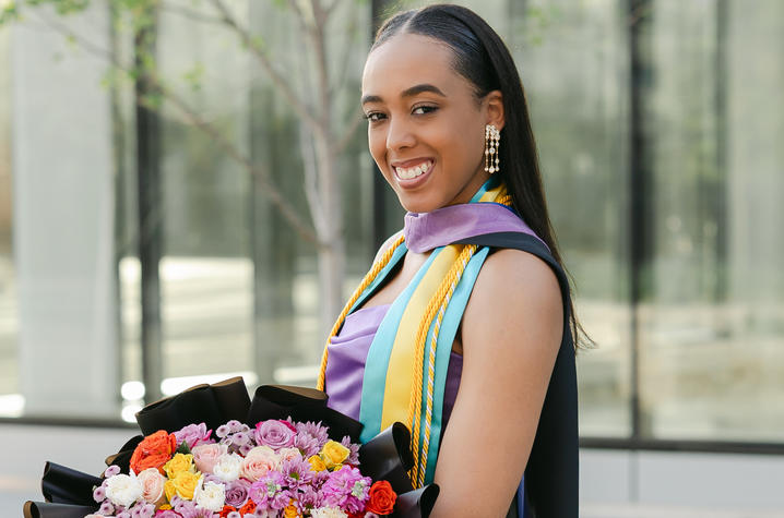 Amber Taylor holding flowers.