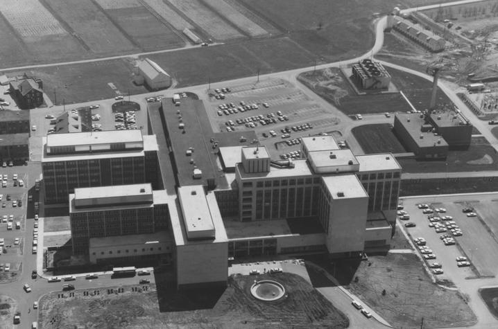 Aerial view of the completed medical center.