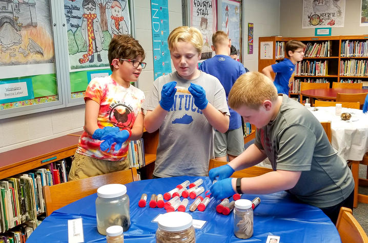 Students examining specimens 