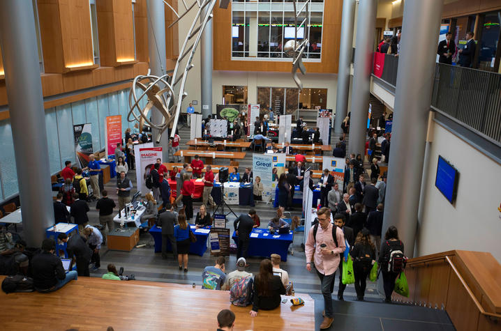 This is a photo of a job fair inside UK's Gatton College of Business and Economics. 