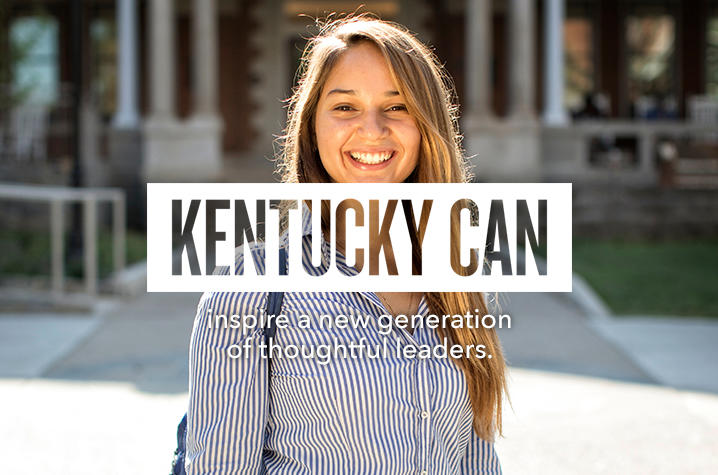 "Kentucky Can" logo over photo of student