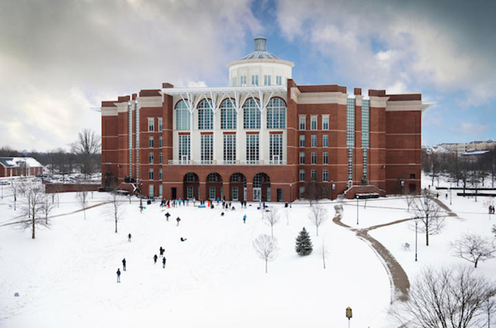 photo of William T. Young Library in the snow