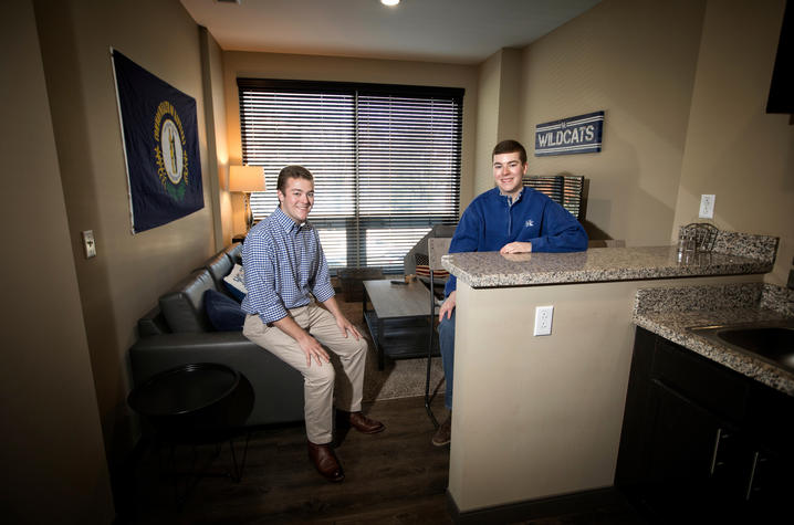 This is a photo of Clay Thornton (L) and Chase Thornton (R) in their residence hall on UK's campus.