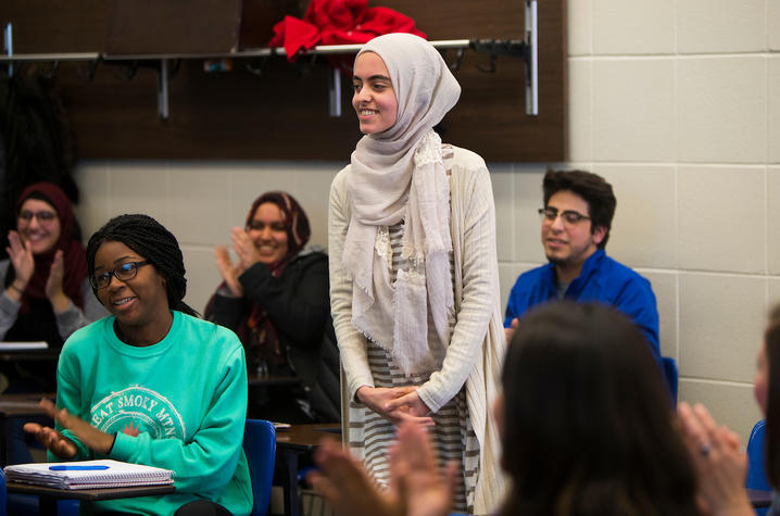 photo of Hadeel Abdallah learning she won a Truman Scholarship