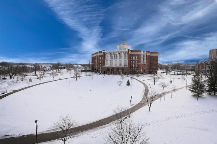 Photo of William T. Young Library in the winter